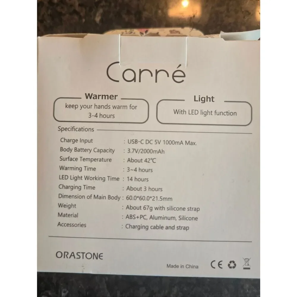 Hand Warmer Orastone Carré Rechargeable & LED Light - Floral Cream/Pink